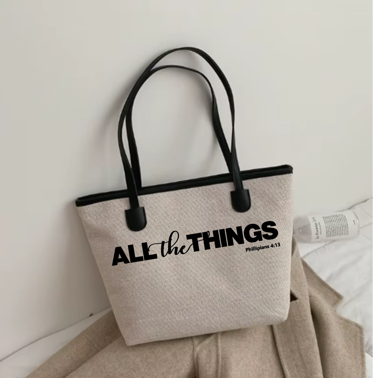 Personalized Large Canvas Tote Bag with Zipper