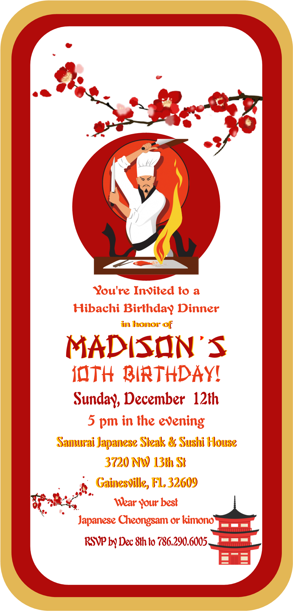 Custom Hibachi Dinner Birthday Invites